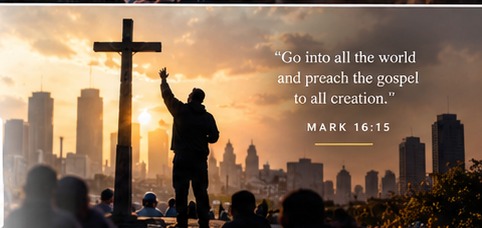 Street preaching beneath the cross